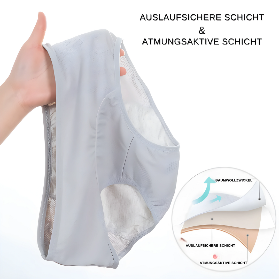 Sichere Unterhose für Damen, auslaufsicher. Diskret unter jeder Kleidung, optimaler Schutz & Hygiene.