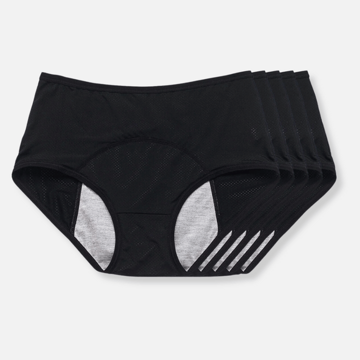 Schwarze auslaufsichere Damenunterhose, ideal bei Periode & leichter Inkontinenz. Maximale Sicherheit.