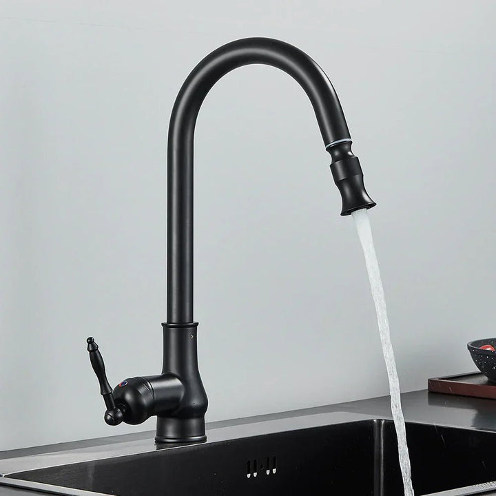 Moderner ausziehbarer Wasserhahn mit flexiblem Sprühkopf in Antikbronze-Schwarz, ideal für jede Küchenspüle.