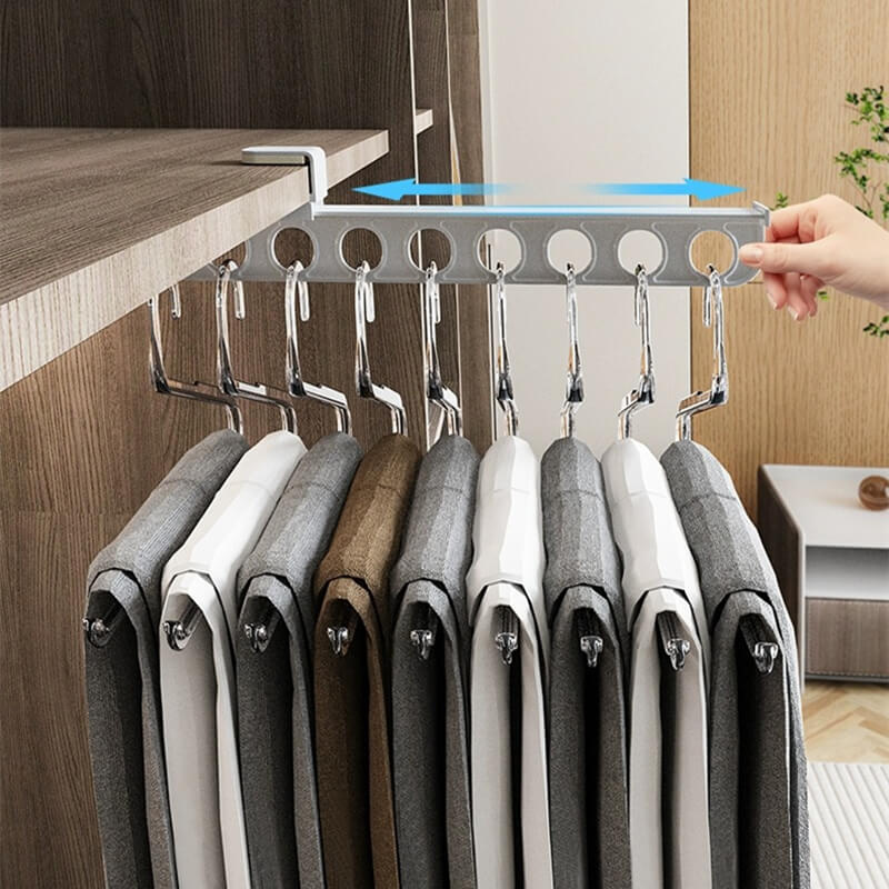 Bohrfreie, ausziehbare Kleiderstange als Schrank Organizer; ideal zum Platzsparen in Garderobe und Schranksystem.
