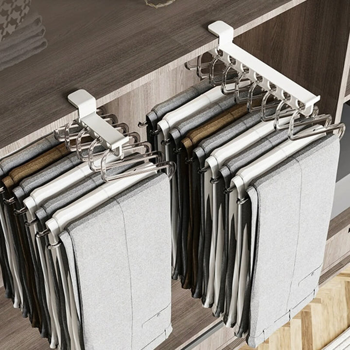 Robuste, bohrfreie Kleiderstange, ausziehbar, schafft sofort mehr Ordnung & Platz im Schrank; ideal für Garderobe.