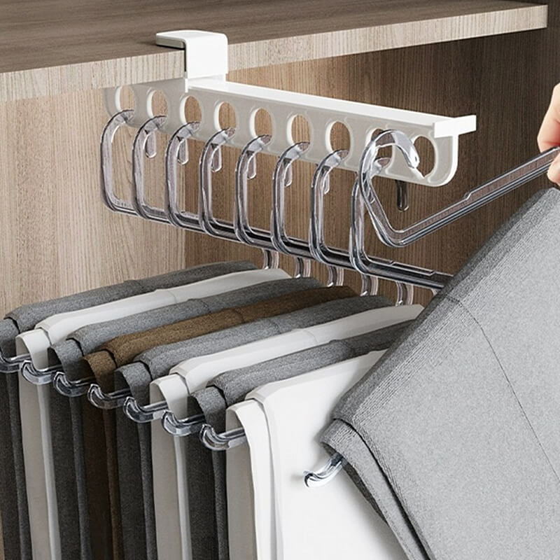 Flexible, ausziehbare Kleiderstange für Garderobe oder Schrank; bohrfreie Montage als Kleiderbügel Halter nutzen.