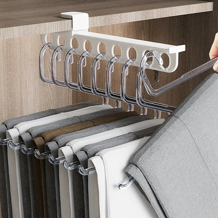 Flexible, ausziehbare Kleiderstange für Garderobe oder Schrank; bohrfreie Montage als Kleiderbügel Halter nutzen.