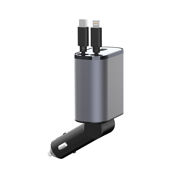 Ausziehbarer Auto-Schnellladegerät für USB-C & iPhone. Universeller KFZ-Lader, schnell und kabelsalatfrei.
