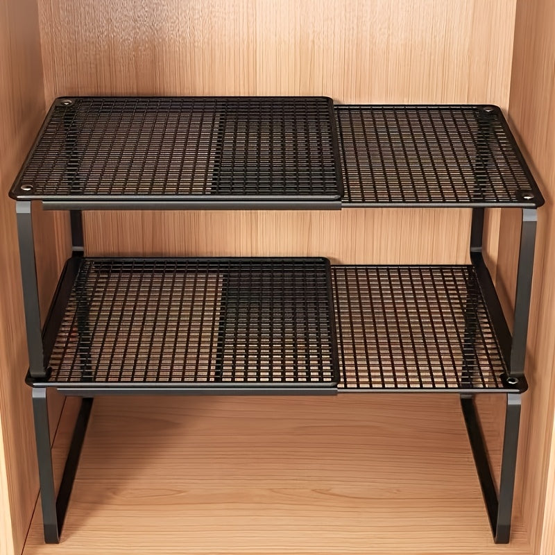 Ausziehbarer Teleskop Regal-Einsatz aus Metall für mehr Stauraum in Küche, Schrank & Vorratsraum.
