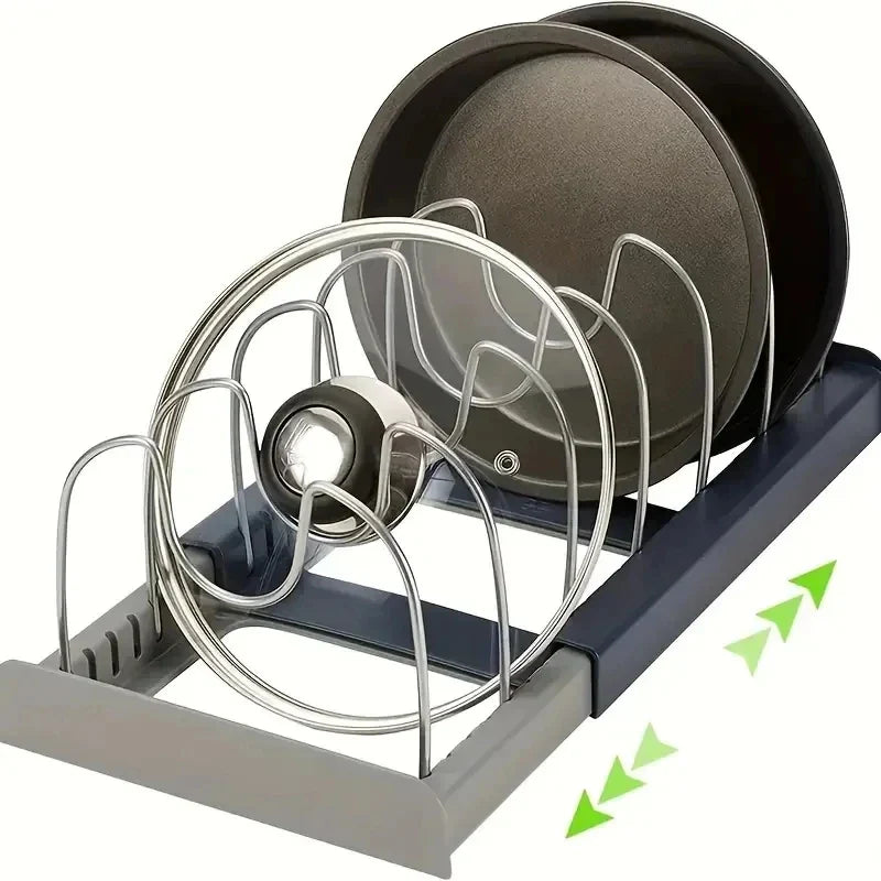 Ausziehbarer Topfdeckelhalter & Pfannenregal für die Küche, sorgt für Ordnung in Schränken, platzsparend.