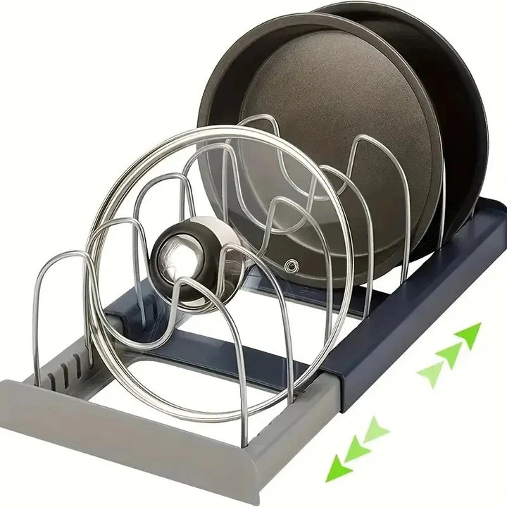 Ausziehbarer Topfdeckelhalter & Pfannenregal für die Küche, sorgt für Ordnung in Schränken, platzsparend.