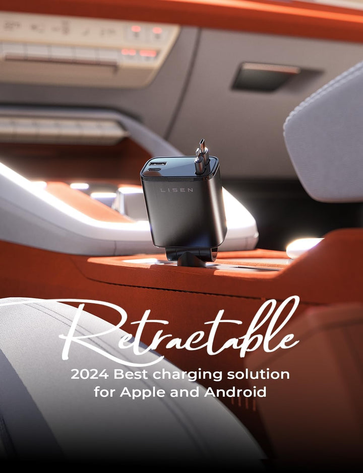 Universelles 69W Autoladegerät mit USB C für 12V/24V Fahrzeuge, ausziehbares Kabel.