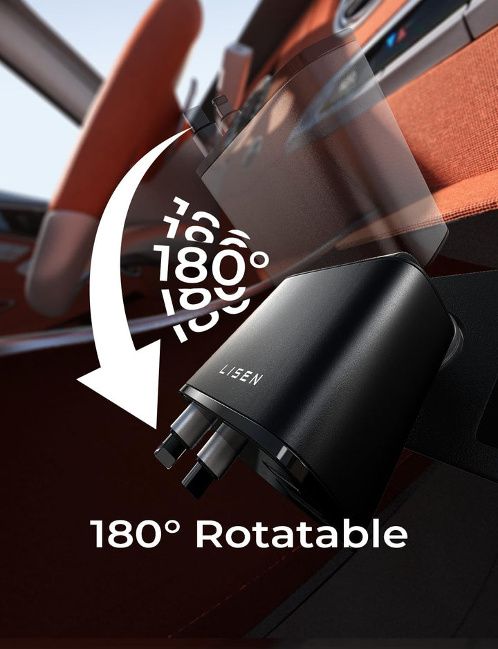 Schnelles 69W Autoladegerät mit USB C und ausziehbarem Ladekabel für Mobilgeräte.