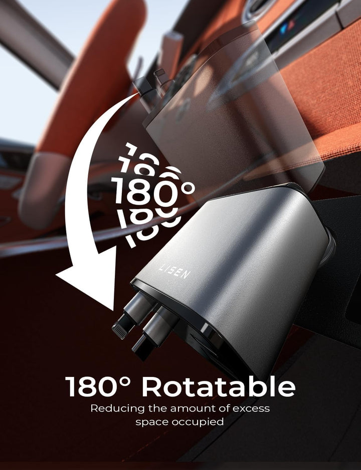 Kein Kabelsalat: 69W Autoladegerät mit ausziehbarem USB C Kabel, ideal für Auto & LKW.