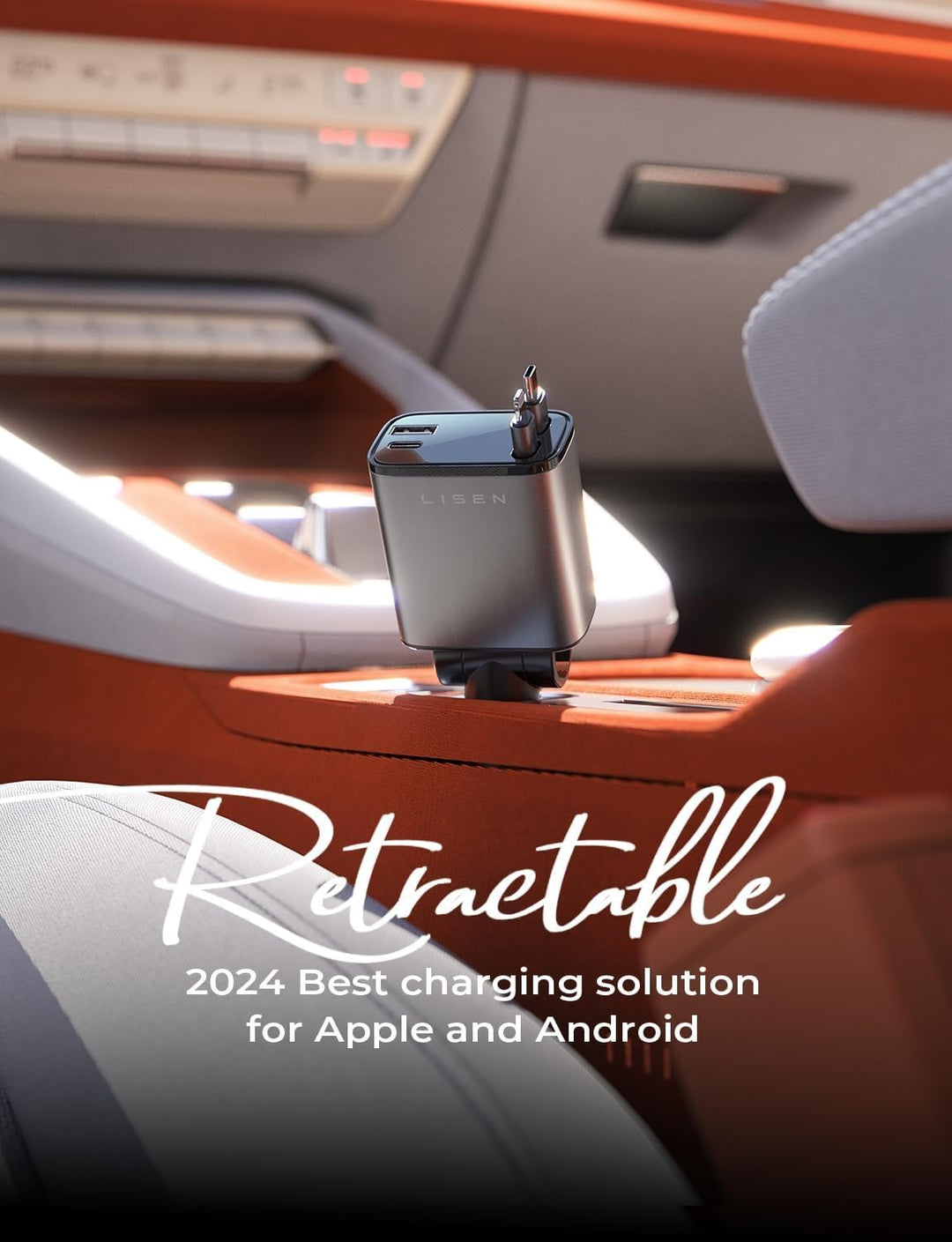 69W Schnellladefunktion im Auto mit diesem ausziehbaren USB C KFZ Lader.