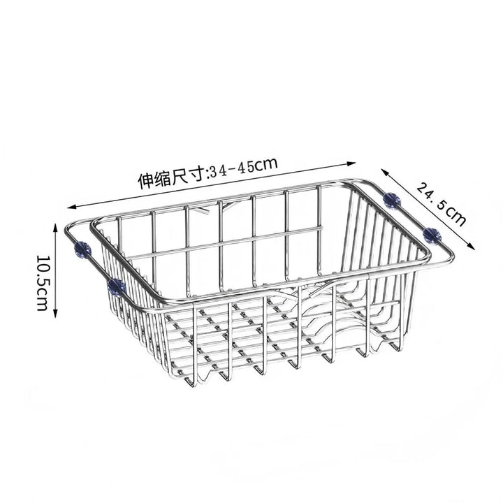 Flexibles ausziehbares Abtropfgestell für jede Spüle. Rostfreier Edelstahl-Geschirrabtropfer in modernem Design.