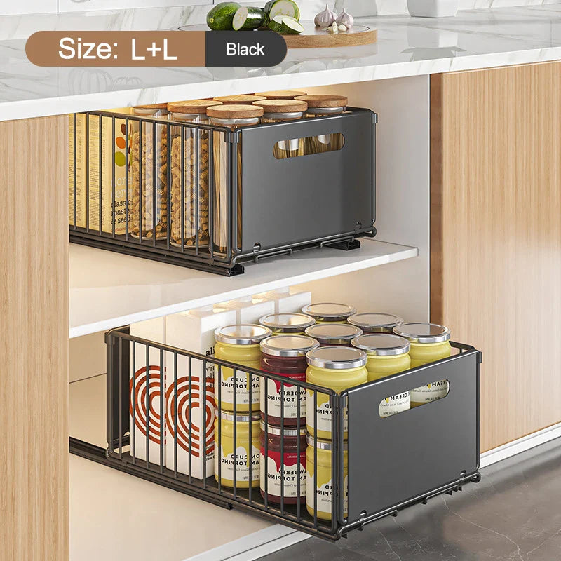 Vielseitiger ausziehbarer Metall-Organizer für Küche, Bad & Speisekammer. Optimale Aufbewahrungslösung.