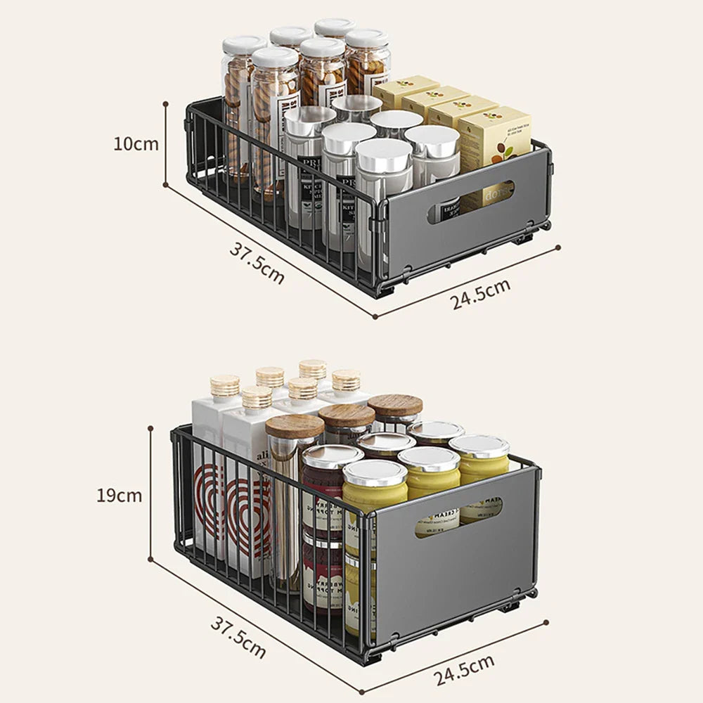 Innovatives ausziehbares Schubladensystem für Küche & Bad. Metall-Organizer für Gewürze & Reinigungsmittel.