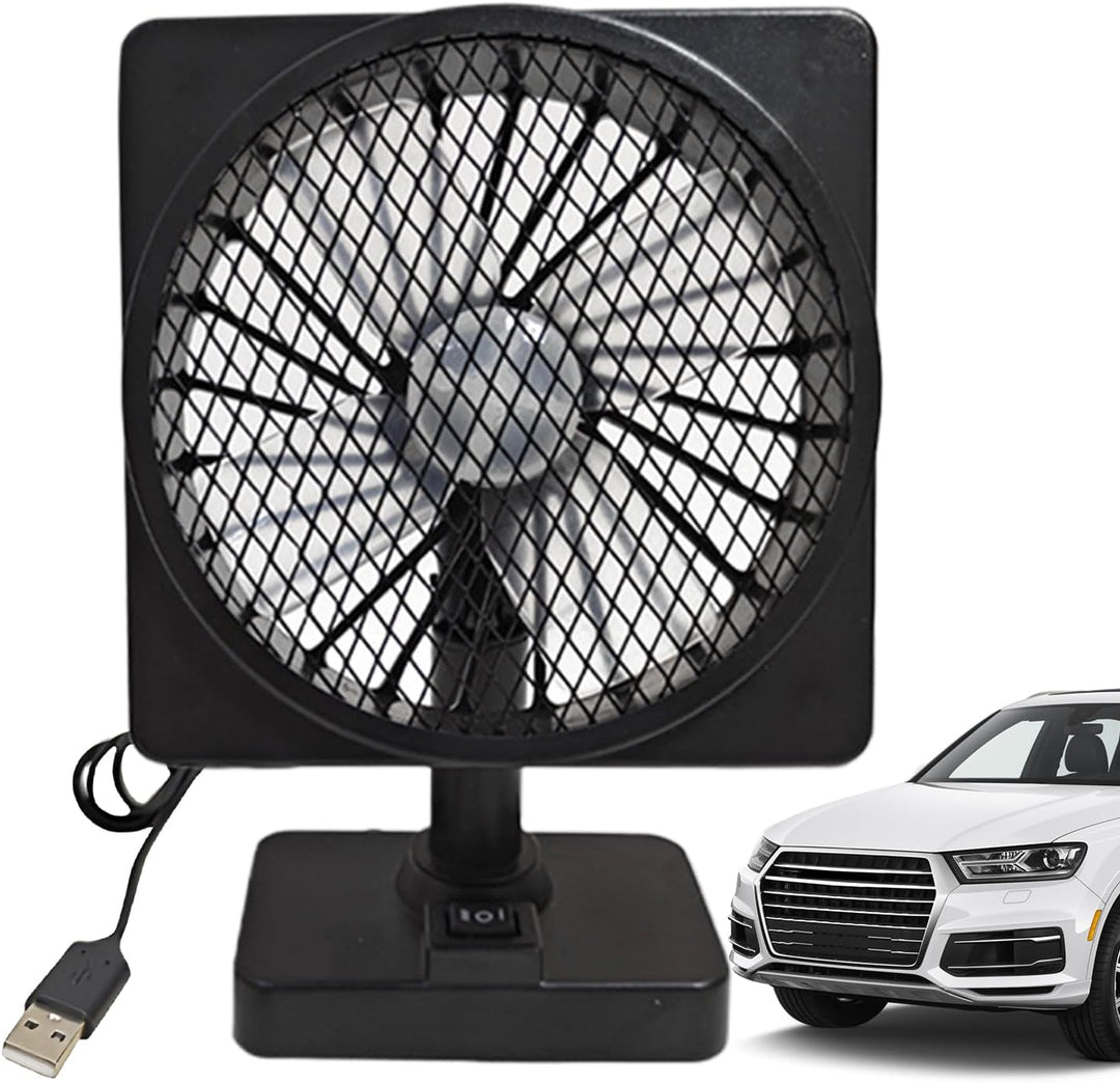 Auto 12V USB Kühlventilator mit 360° Drehung für angenehme Luftzirkulation im Fahrzeug.