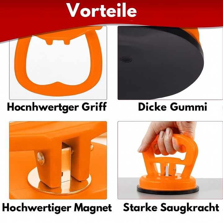 Detailaufnahme des lackschonenden Dellenentferner Saugnapfs für einfache Autobeulen Reparatur, diy Werkzeug.