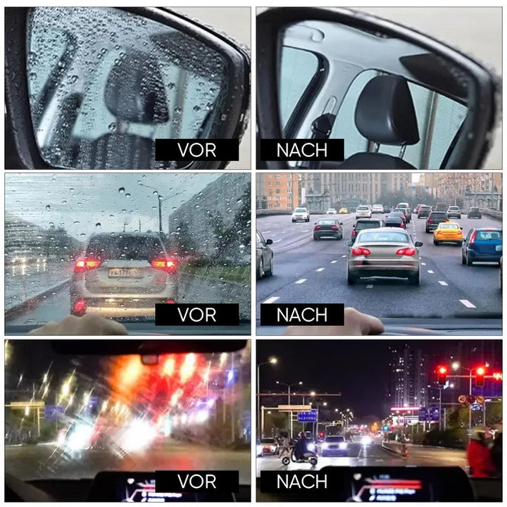 Klare Sicht bei Regen & Nachtfahrt dank Auto Glasversiegelung. Erhöhte Fahrsicherheit und weniger Scheibenwischen.