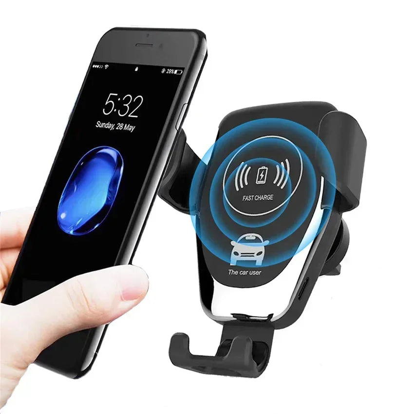 Praktische 30W Qi Handyhalterung mit kabelloser Schnellladefunktion für Auto Lüftungsschlitz und Telefon.
