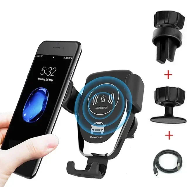 Schnellladefähige 30W Qi Auto Handyhalterung mit Wireless Ladegerät für Lüftungsschlitz. Sicherer Halt.