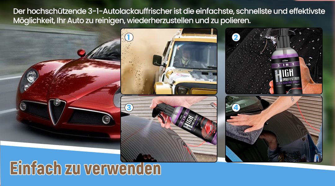 Praktisches Auto Hochglanz Spray für die umfassende Fahrzeugpflege. Reinigt Glas, Kunststoff, Metall schnell.