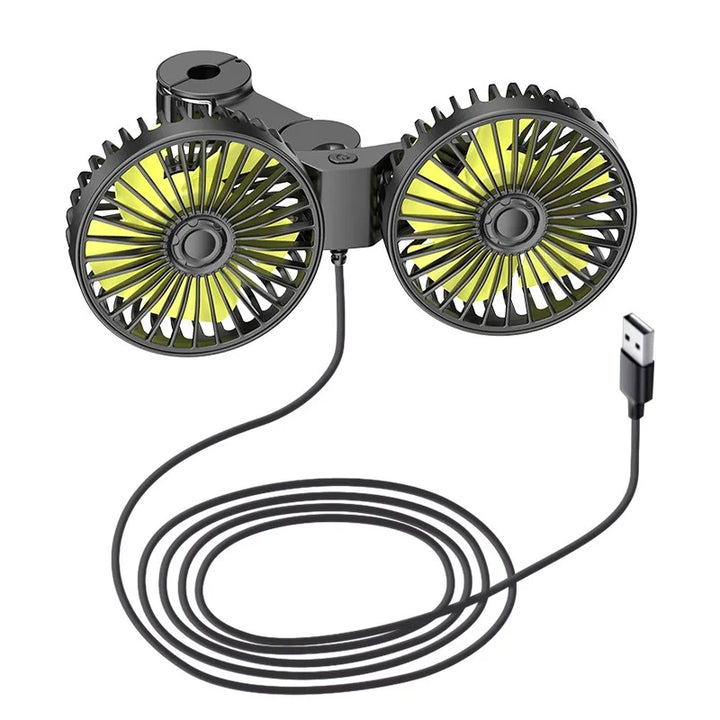 Flexibler Auto-Ventilator für Kopfstütze & Rücksitz. 3 Geschwindigkeiten, USB-betrieben, ideal für Sommerreisen.