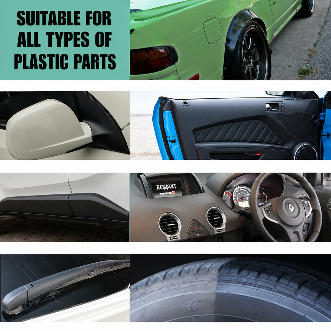 Einfache Kunststoffauffrischung für Ihr Auto: Bringt alten Kunststoffen neuen Glanz, Farbe & lang anhaltenden Schutz.