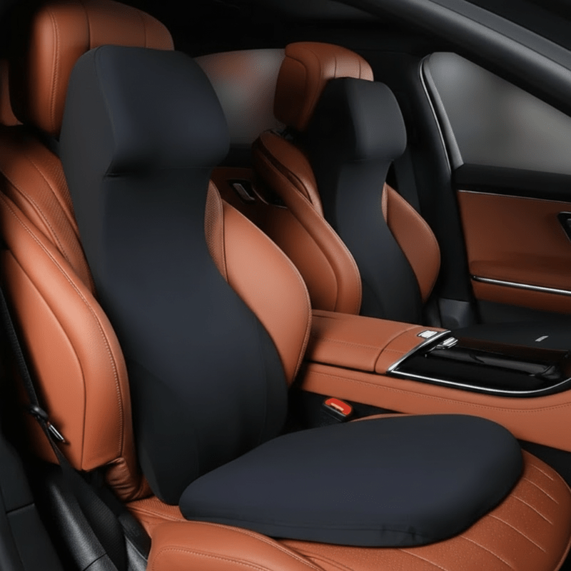 Auto-Nacken- & Lendenstütze aus Memory Foam für ergonomischen Fahrkomfort im Autositz.