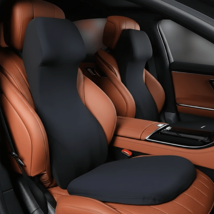 Auto-Nacken- & Lendenstütze aus Memory Foam für ergonomischen Fahrkomfort im Autositz.