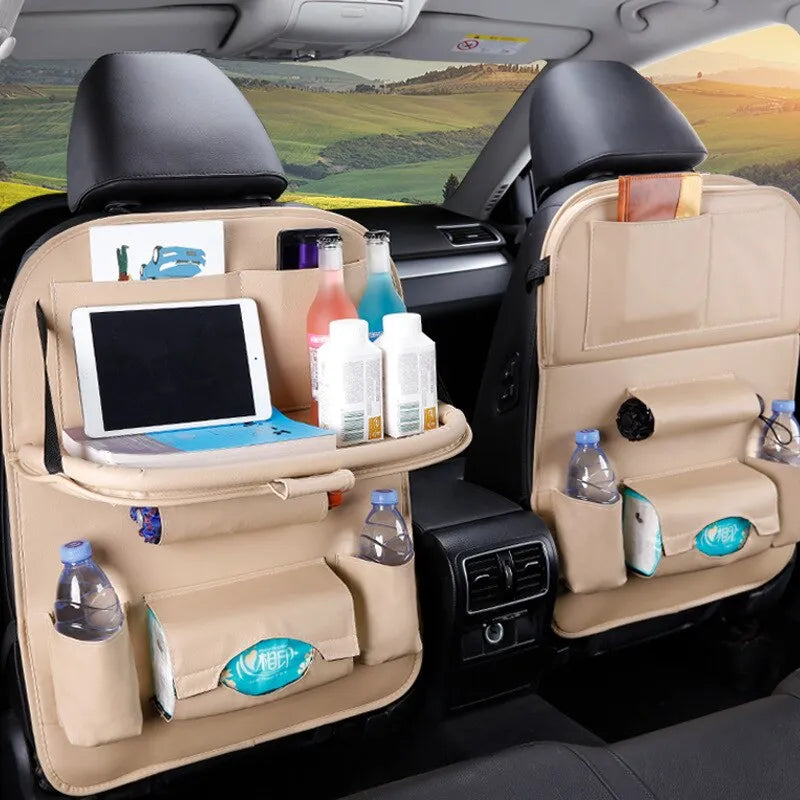 Auto-Rücksitz-Organizer mit Klapptisch für mehr Ordnung & Stauraum im Fahrzeug. Perfektes Reise-Zubehör.