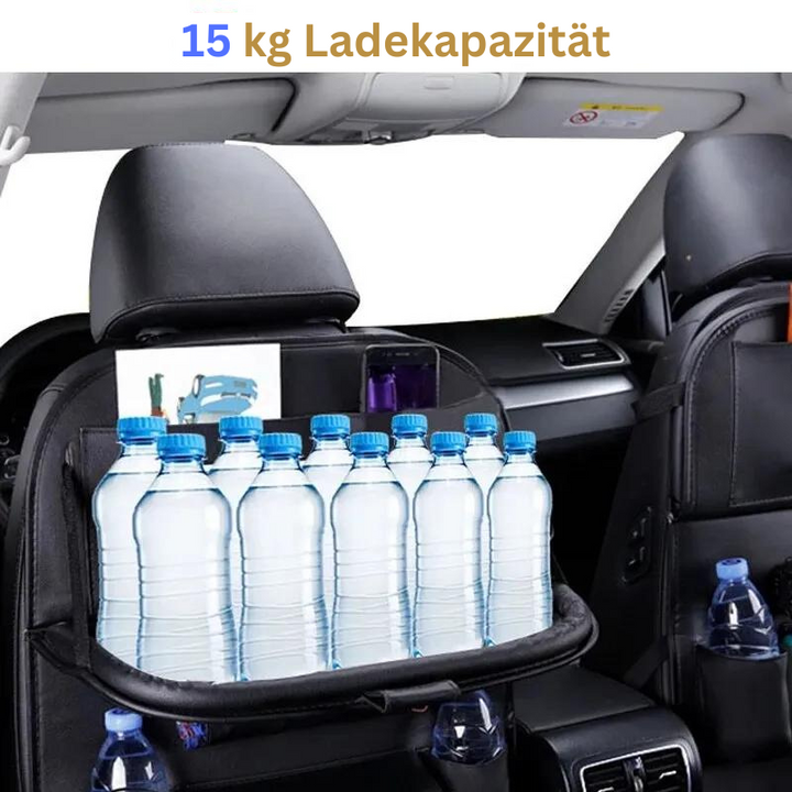Praktischer Rücksitz-Organizer mit stabilem Klapptisch zum Essen, Arbeiten oder Spielen im Auto.