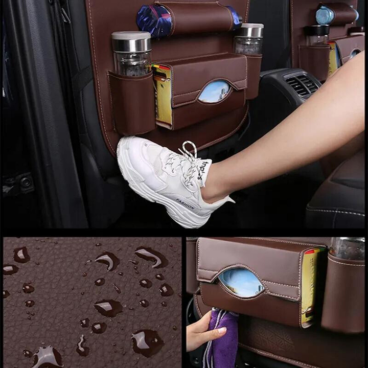 Rücksitz-Organizer mit integriertem Tablet-Halter und Klapptisch. Ideal für Unterhaltung auf langen Fahrten.