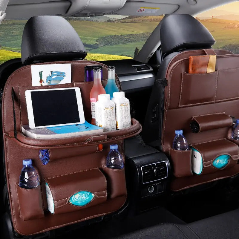 Multifunktionaler Auto-Rücksitz-Organizer mit Klapptisch, Tablet-Halter & großem Stauraum für Familienreisen.