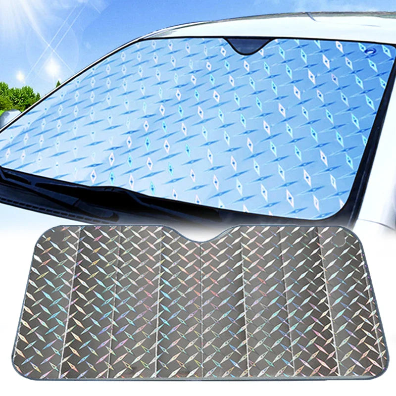 Auto-Sonnenblende aus Alufolie für universellen UV- & Hitzeschutz der Frontscheibe, als Autozubehör für Sommer & Winter.
