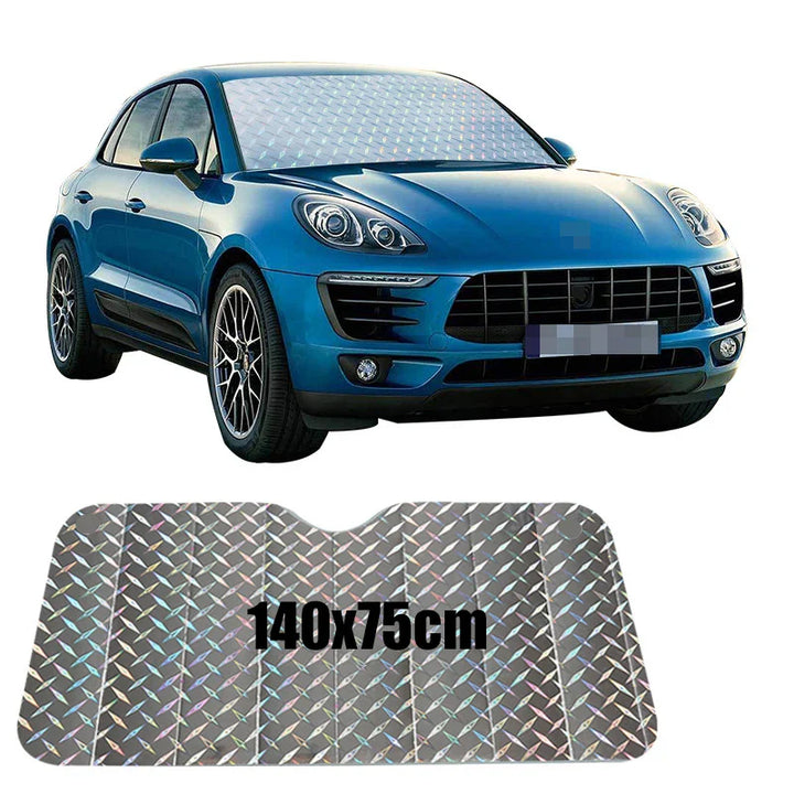 Faltbare Auto-Sonnenblende aus reflektierender Alufolie, idealer Fahrzeugschutz gegen Hitze und UV-Strahlen.