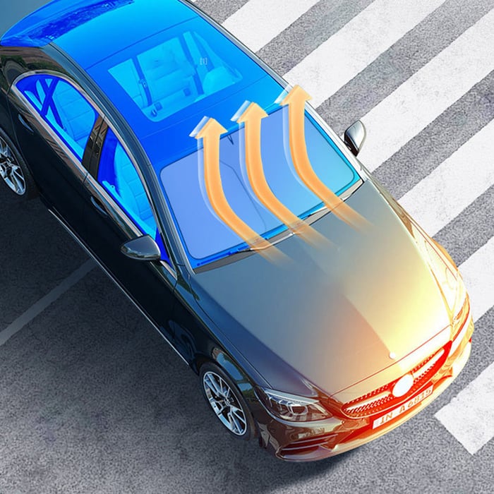 Sommer Auto Zubehör: UV-Schutz Sonnenblende, Hitzeschutz für ein kühles Fahrzeug-Interieur.