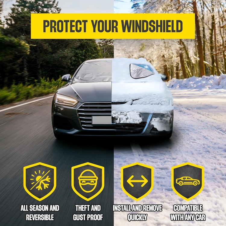 Kratzfreie Autoabdeckung als Winterzubehör, schützt die Windschutzscheibe vor Eis und Schnee.