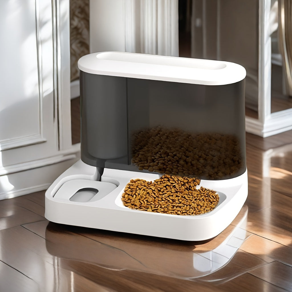 Grauer EasyFeed Duo Futterspender mit Wasserschale für Katzen. Haustierzubehör für automatische Fütterung.