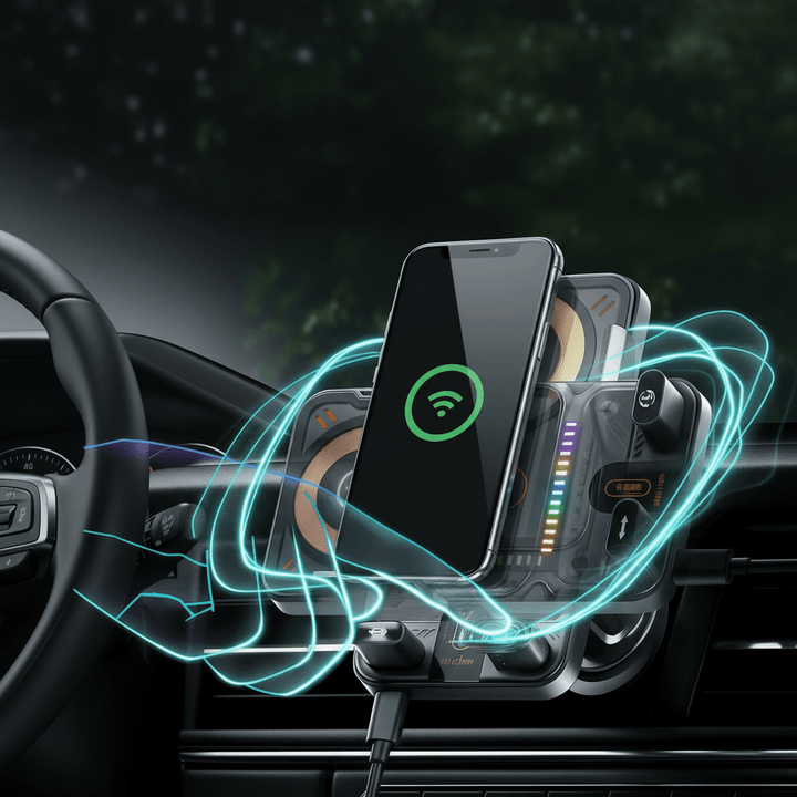 Stabile Handyhalterung fürs Auto, schwarzes Design, sicherer Halt für Ihr Smartphone mit integriertem Ladegerät.