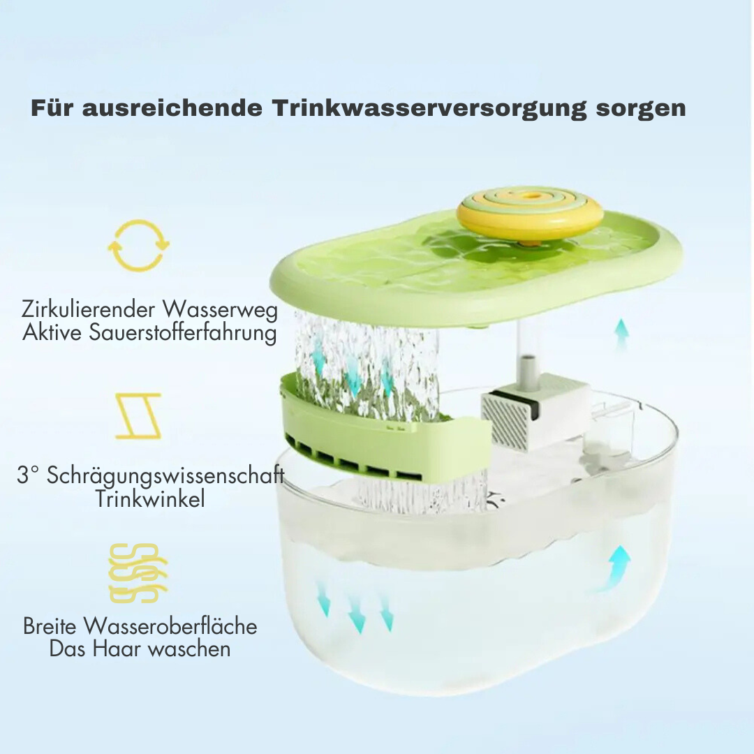 FunFlow automatischer Trinkbrunnen mit Mehrfachfiltersystem. Ideal für Katzen & Hunde, fördert Hydration.