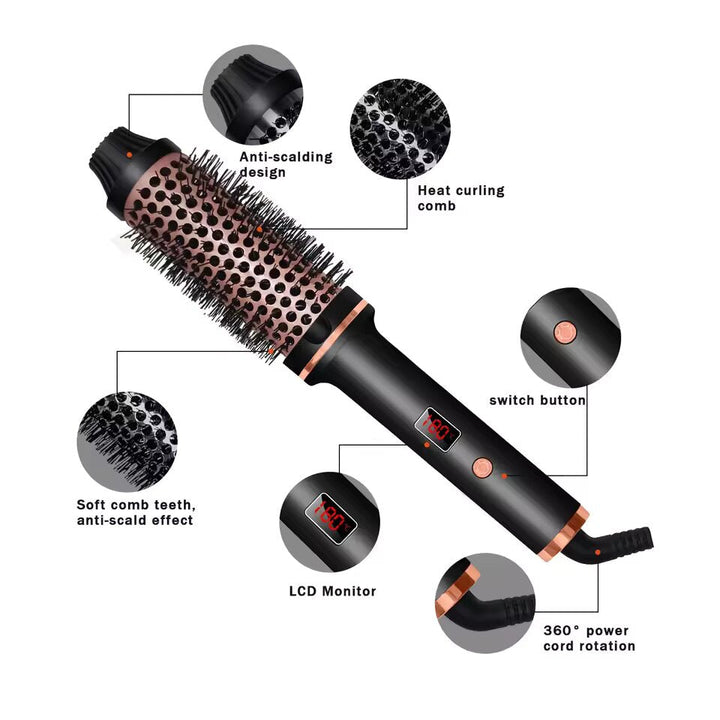 Elektrischer Damen-Lockenstab in Rosa. Kreiert perfekte, glänzende Locken ohne Frizz für seidiges Haar.
