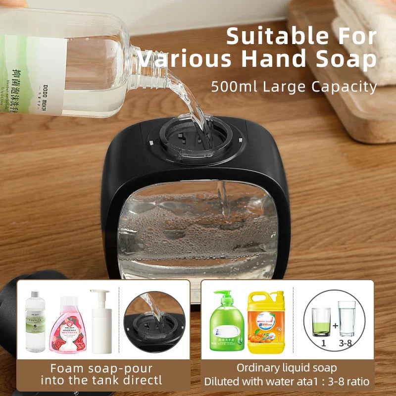 Praktischer berührungsloser Seifenspender für die Küche, erleichtert die Handhygiene beim Kochen.