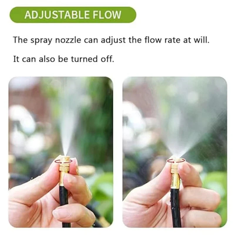 Wassersparendes DIY Nebel-Set für automatische Garten-Bewässerung. 360° Sprühdüsen für gleichmäßige Verteilung.
