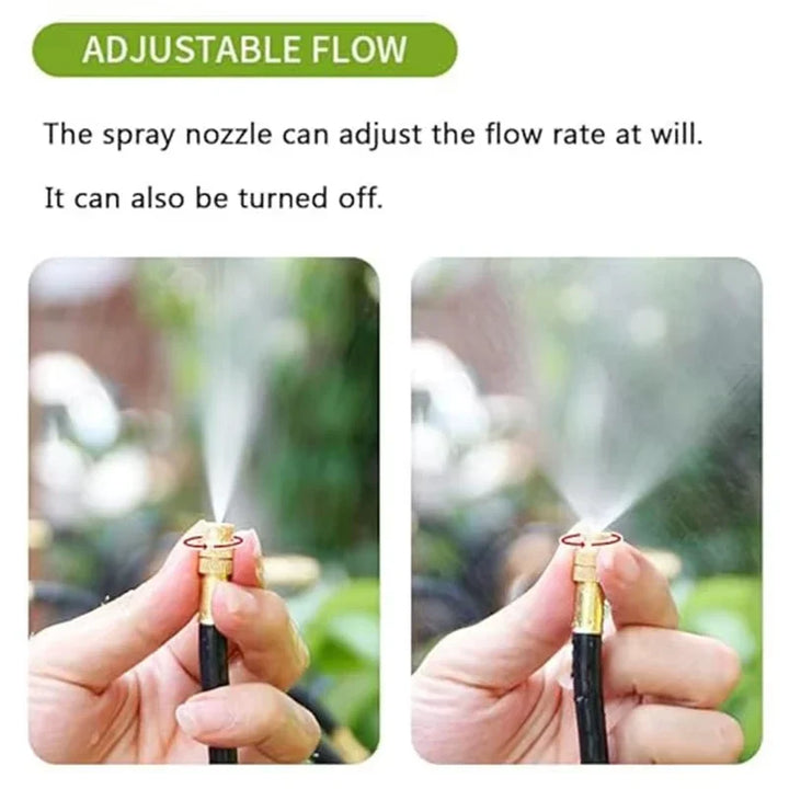 Wassersparendes DIY Nebel-Set für automatische Garten-Bewässerung. 360° Sprühdüsen für gleichmäßige Verteilung.