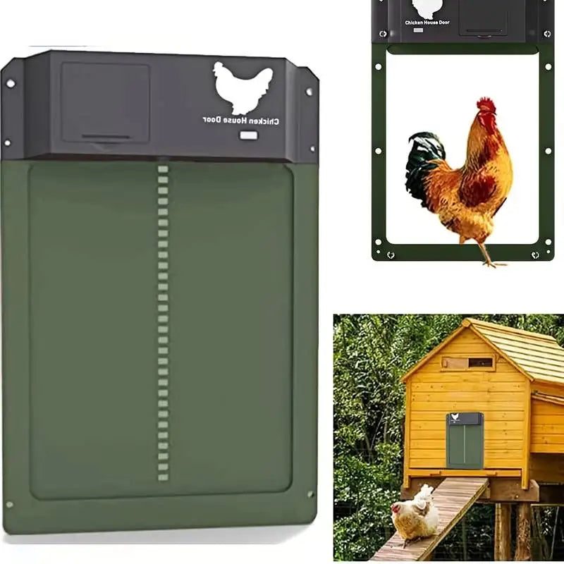 Einfach zu installierendes, automatisches Hühnertürsystem SafeCoop in Braun für tiergerechte Stallpflege.