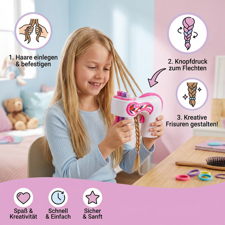 Kreatives Lernspielzeug: Automatisches Haarflechtgerät für Kinder, fördert DIY-Haarstyling & Selbstständigkeit.