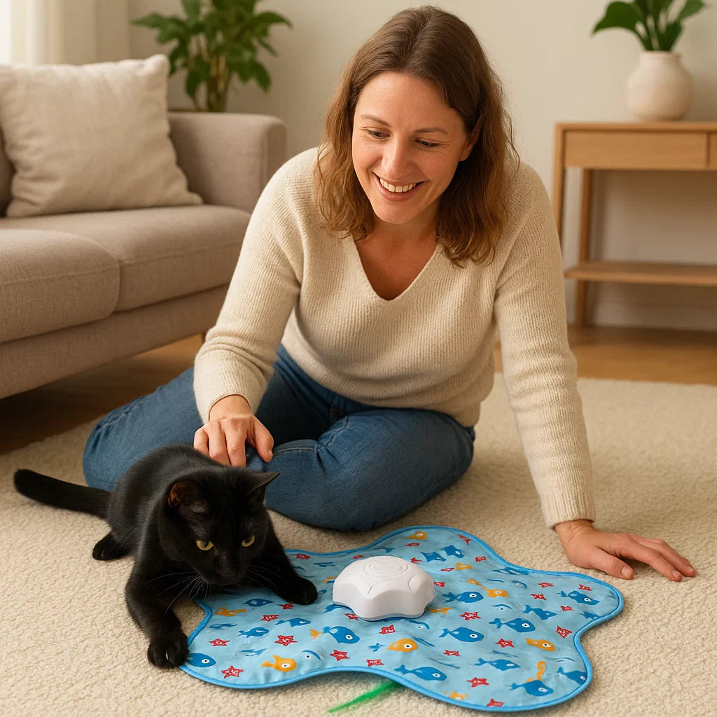 Interaktives, automatisches Katzenspielzeug mit Spielangel. Bietet Stubentigern Spaß und Bewegung.
