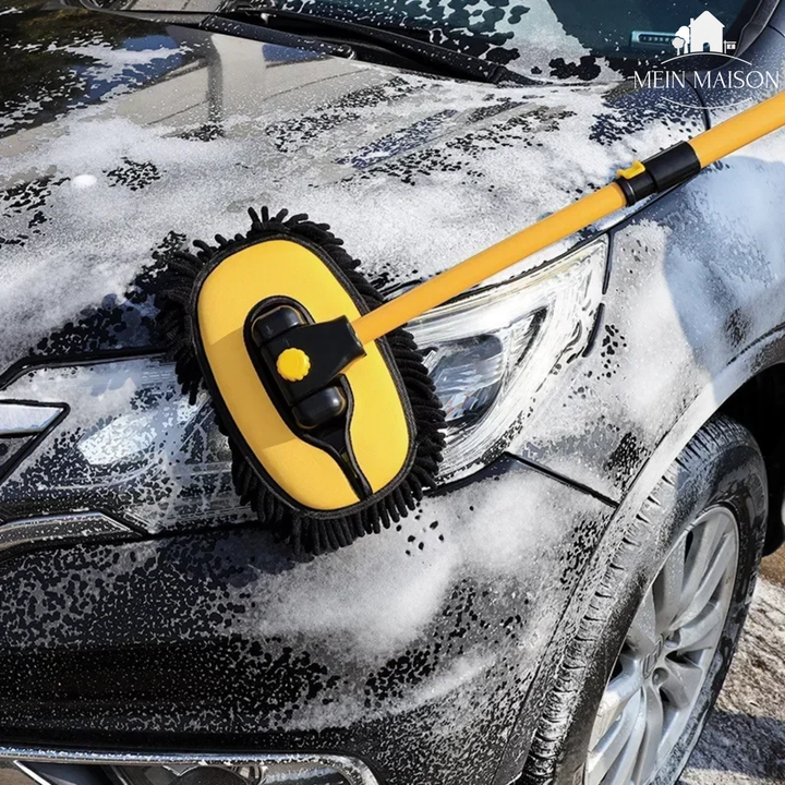 Weiche Reinigungsbürste mit Teleskopstiel für schonende, kratzfreie Autowäsche und Felgenreinigung.