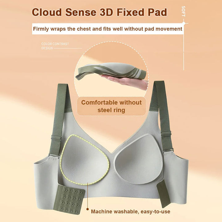 Vorderansicht des bügellosen Push-up-BHs für Damen, zeigt nahtlose Verarbeitung, formendes Design & perfekten Sitz.
