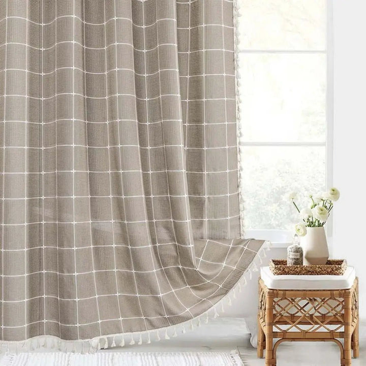 Böhmischer Leinen-Duschvorhang, wasserdicht, für stilvolles Badezimmer-Dekor mit Boho-Vibe.