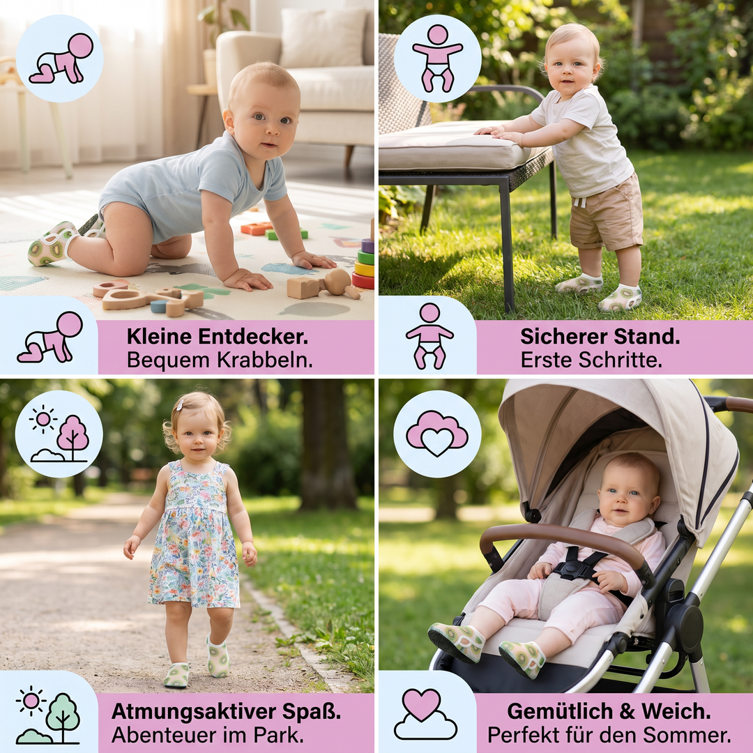 Weiche Barfußschuhe für Kleinkinder, atmungsaktiv mit fruchtigem Muster. Für Mädchen & Jungen.